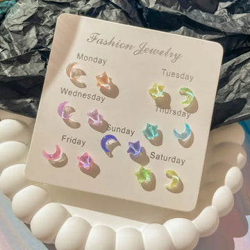 DAIIIBABYYY  -  Fantastic Fairy Colorful Star Moon Stud Earrings Set Women Y2K Pink Purple Transparent Cute Earring Jewelry Gift brincos